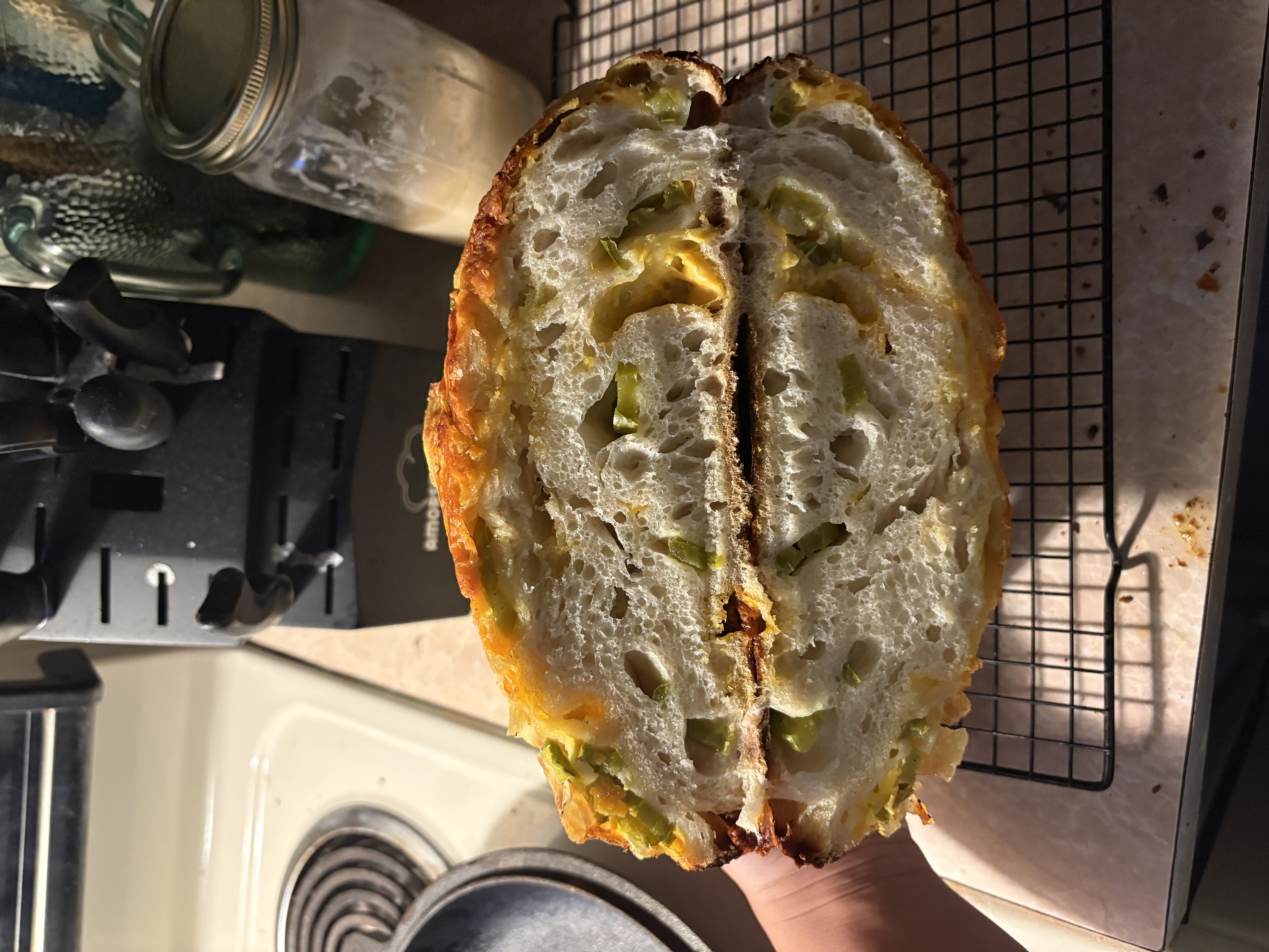 Jalapeño cheddar loaf crumb